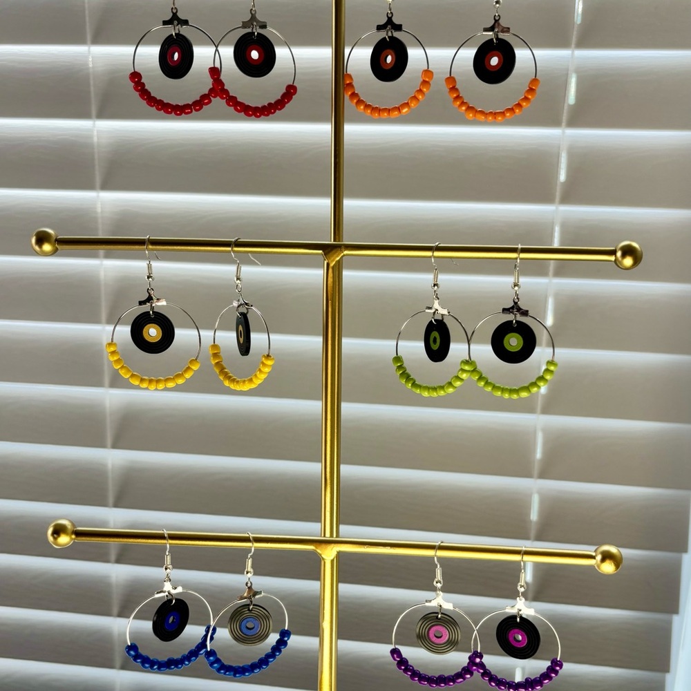 Colorful Beaded Hoop Earrings Set